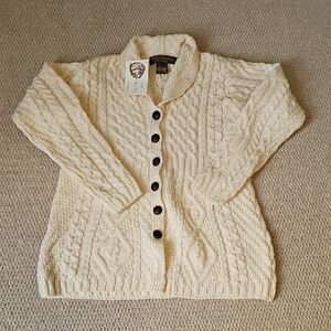 Inis Crafts Sz M Wool Cardigan Fisherman Sweater Made In Ireland